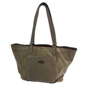 Michael Kors Astor Studded Tote Bag Gray Suede Purse Laptop Padded Large Open